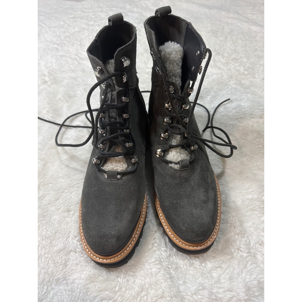 Marc Fisher Mizzie Combat Boots Women 7.5 Grey Suede Good Shearling Lug Sole